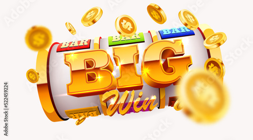 Golden slot machine wins the jackpot. 777 Big win concept. Casino jackpot.