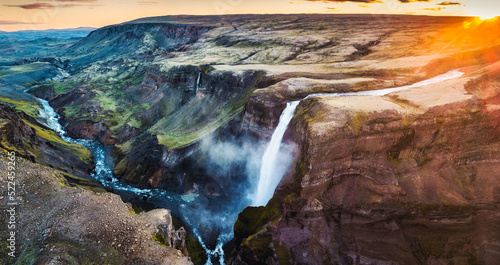 Majestic Haifoss waterfall in central of highlands on summer at southern of Iceland