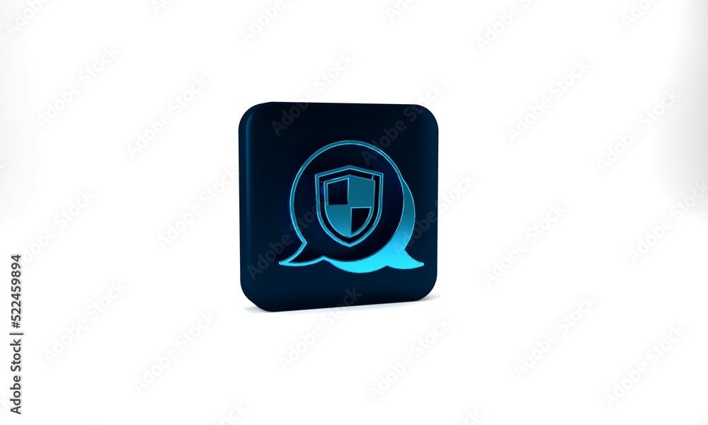 Blue Shield icon isolated on grey background. Insurance concept. Guard sign. Security, safety, protection, privacy concept. Blue square button. 3d illustration 3D render Blue Shield icon isolated on grey background. Insurance concept. Guard sign. Security, safety, protection, privacy concept. Blue square button. 3d illustration 3D render