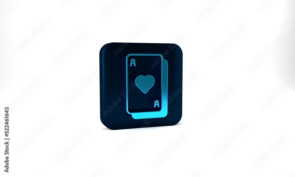 Blue Playing cards icon isolated on grey background. Casino gambling. Blue square button. 3d illustration 3D render Blue Playing cards icon isolated on grey background. Casino gambling. Blue square button. 3d illustration 3D render
