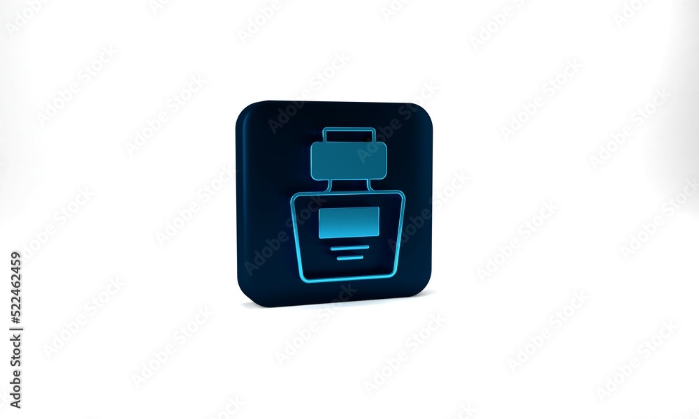 Blue Perfume icon isolated on grey background. Blue square button. 3d illustration 3D render Blue Perfume icon isolated on grey background. Blue square button. 3d illustration 3D render