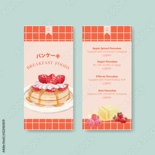 Menu template with happy pancake day concept,watercolor style
