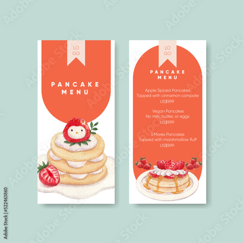Menu template with happy pancake day concept,watercolor style
