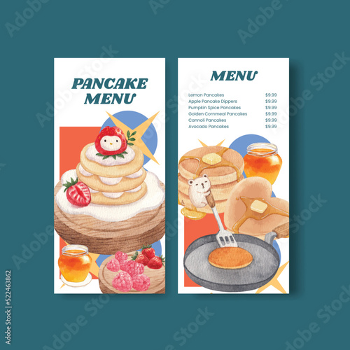 Menu template with happy pancake day concept,watercolor style