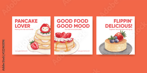 Banner template with happy pancake day concept,watercolor style