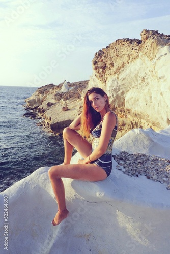 model woman shooting on the beach in milos greece 