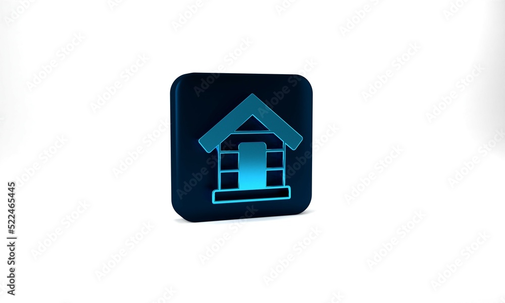 Blue Dog house icon isolated on grey background. Dog kennel. Blue square button. 3d illustration 3D render Blue Dog house icon isolated on grey background. Dog kennel. Blue square button. 3d illustration 3D render
