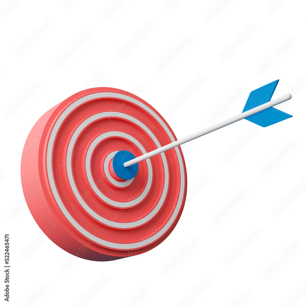 3d render red archery target with blue arrow. Concept business target or goal. 3d render red archery target with blue arrow. Concept business target or goal.