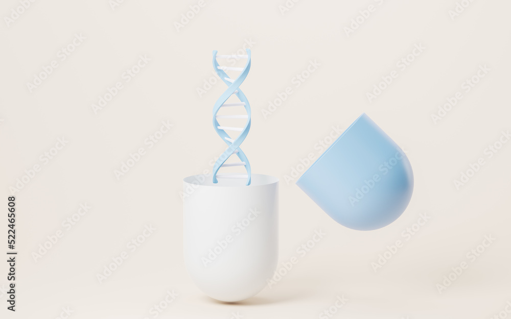 DNA and pharmaceutical concept, 3d rendering.