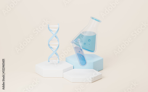 DNA and chemical equipment, 3d rendering.
