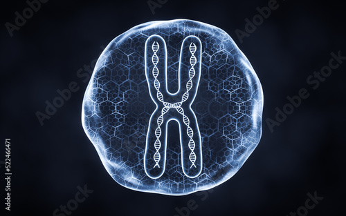 Organic sphere with chromosome inside, 3d rendering.