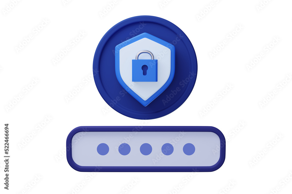 3d lock and password field. Personal data security. Render illustartion ...