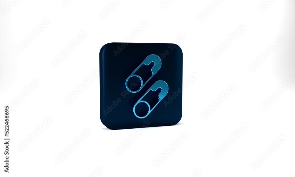 Blue Classic closed steel safety pin icon isolated on grey background. Blue square button. 3d illustration 3D render Blue Classic closed steel safety pin icon isolated on grey background. Blue square button. 3d illustration 3D render