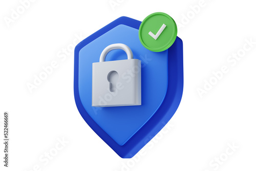 Security icon with 3d shield shape. Protection shield and padlock. User Account protection. © Igor