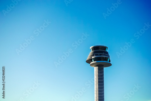 Εκτύπωση καμβά Modern high tech air traffic control tower of Arlanda airport in Sweden with blu