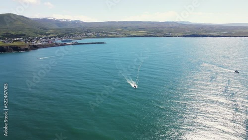 Aerial View Of Húsavík In Iceland. Icelandic Port City Landscape.