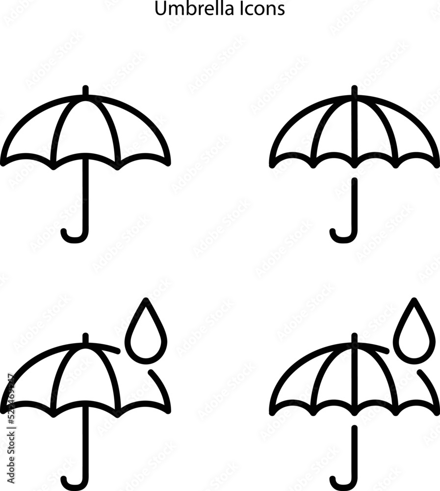 Set of umbrellas vector illustration. Summer umbrella on the beach. Line icon of umbrella isolated on white background.