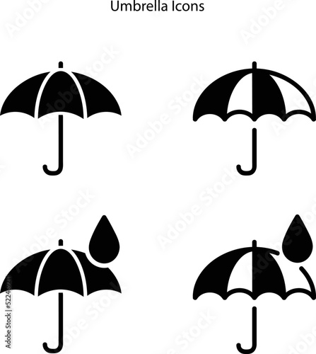 Set of umbrellas vector illustration with glyph style. Summer umbrella on the beach. Line icon of umbrella isolated on white background.