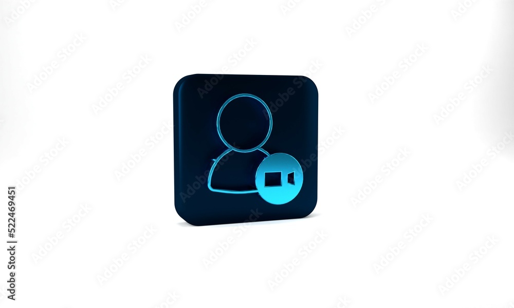 Blue Video chat conference icon isolated on grey background. Online meeting work form home. Remote project management. Blue square button. 3d illustration 3D render Blue Video chat conference icon isolated on grey background. Online meeting work form home. Remote project management. Blue square button. 3d illustration 3D render