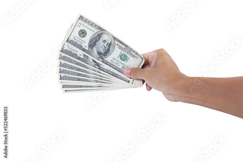 Hand holding 100 US dollar banknote