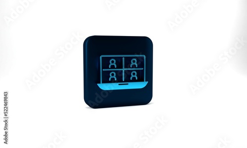 Blue Video chat conference icon isolated on grey background. Online meeting work form home. Remote project management. Blue square button. 3d illustration 3D render