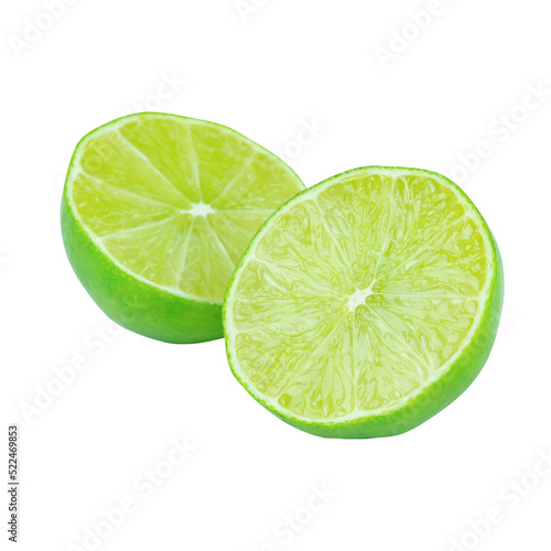 Lime with slices half isolated on white background. Green citrus fruit. with clipping path