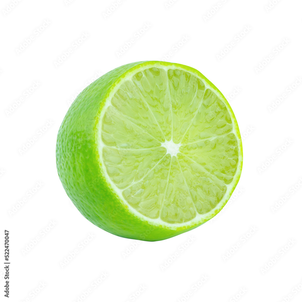 Lime with slices half isolated on white background. Green citrus fruit. with clipping path