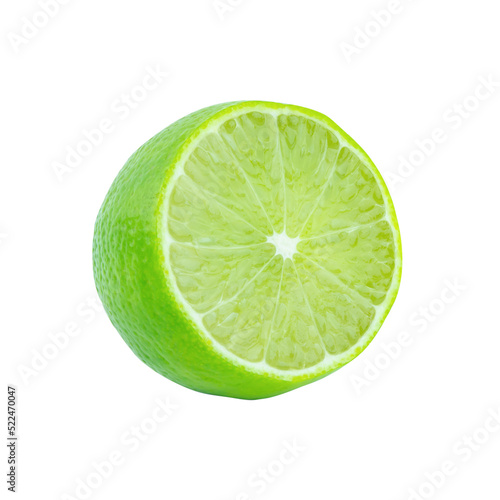 Lime with slices half isolated on white background. Green citrus fruit. with clipping path