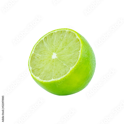 Lime with slices half isolated on white background. Green citrus fruit. with clipping path