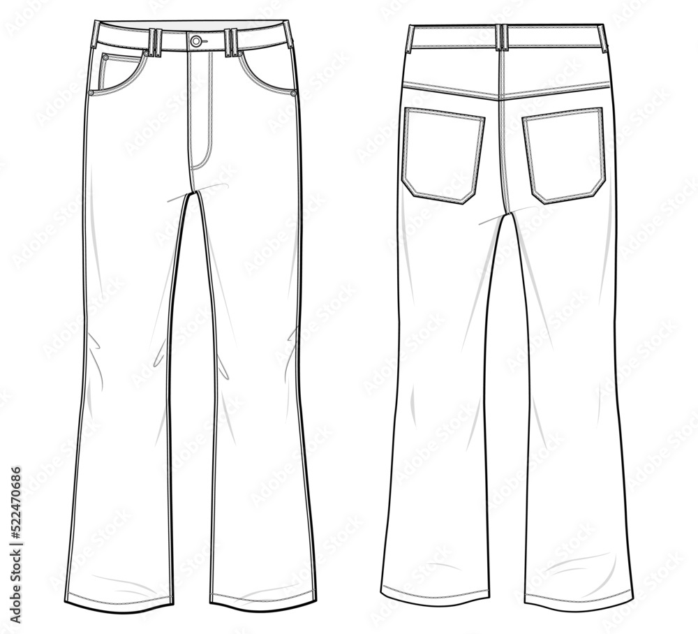 boot cut jeans flat sketch vector illustration womens flare pants ...