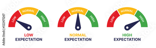 Expectation measuring gauge icon vector in graphic design.