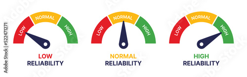 Reliability measuring dial icon vector illustration. Trust concept.