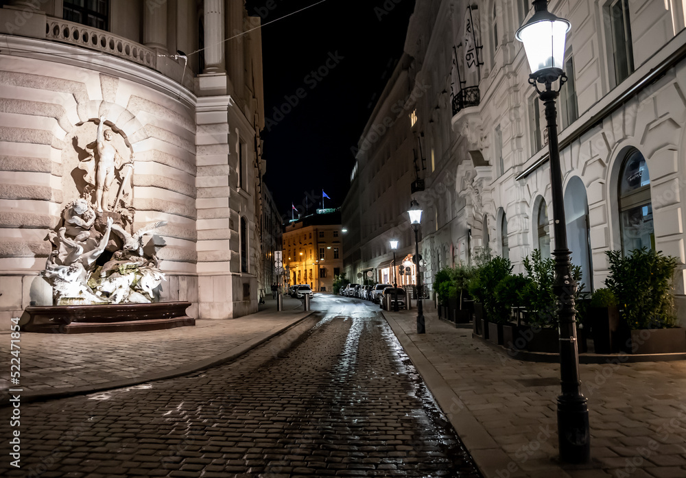 Abandoned Street In The Night In The Inner City Of Vienna In Austria Abandoned Street In The Night In The Inner City Of Vienna In Austria
