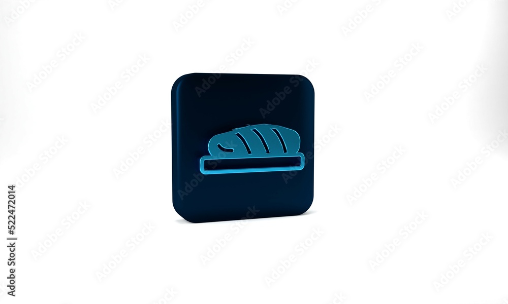 Blue Fish steak icon isolated on grey background. Blue square button. 3d illustration 3D render Blue Fish steak icon isolated on grey background. Blue square button. 3d illustration 3D render