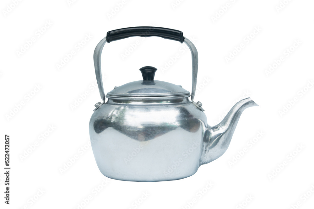 aluminum tea pot kettle stove top isolated on white background with clipping path