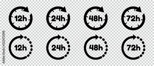 Time Icons 12h To 72h - Different Vector Illustrations Isolated On Transparent Background