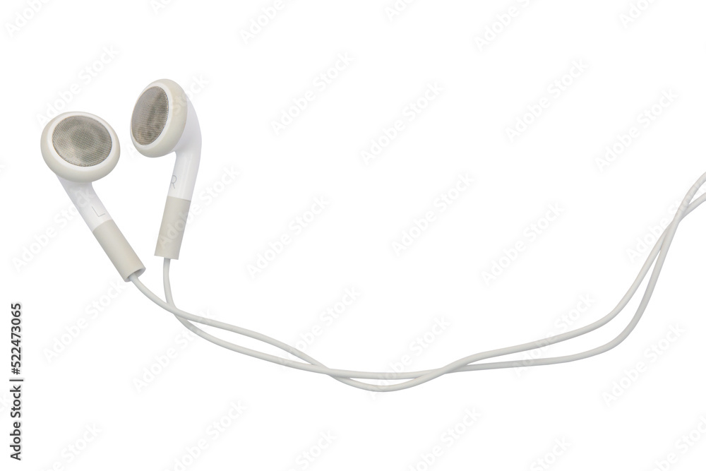 Obraz premium white earphones isolated on white background with clipping path, copy space.