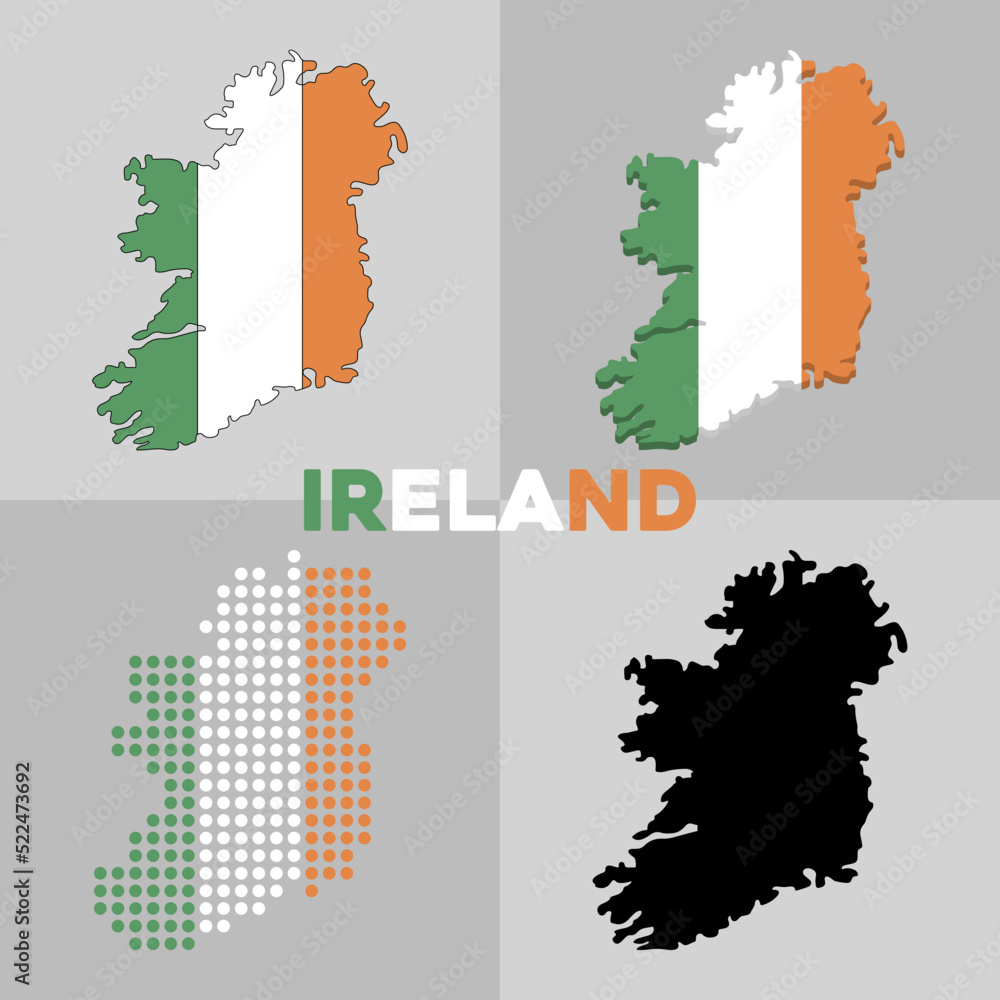 Ireland borders vector map. Flag and geography of Ireland