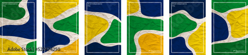 Brazil Independence Day theme color tone, hues crushed paper vertical background template frame. 7 September. 6 color collection Set. User interface backdrop texture pattern. Online app visual concept
