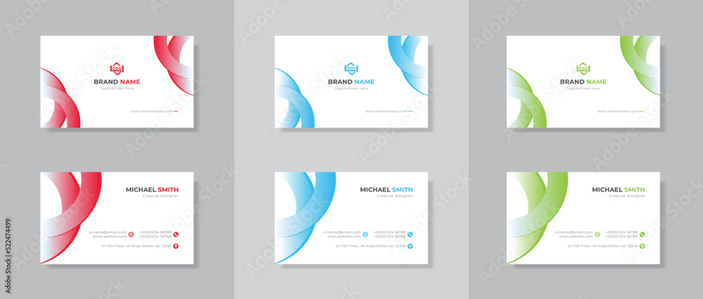 Simple and modern Red, Blue and Green business card vector template