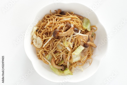 Japanese style fried noodles, Shimeji mushroom and cabbage  fried noodles