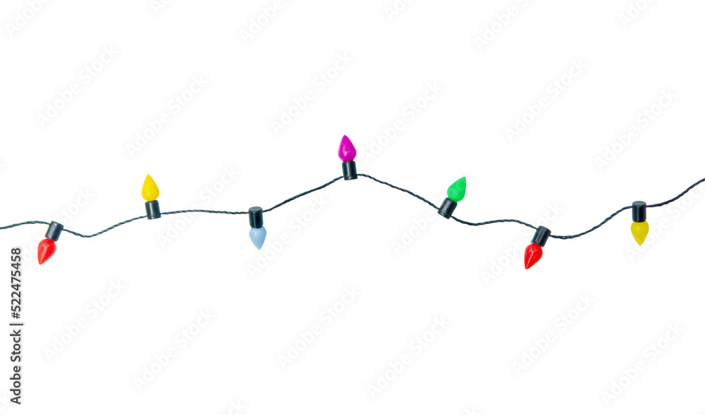 Christmas lights string isolated on white background With clipping path. Christmas lights string isolated on white background With clipping path.