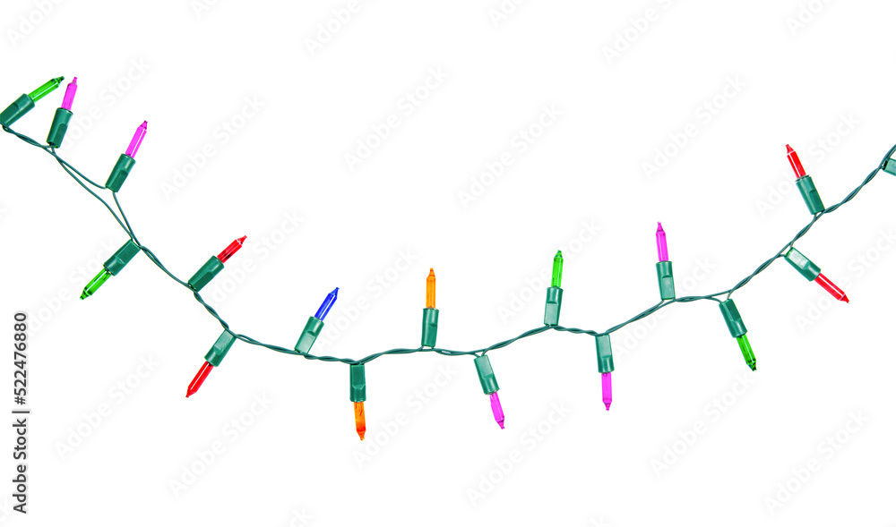 Naklejka premium Christmas lights string isolated on white background with clipping path.