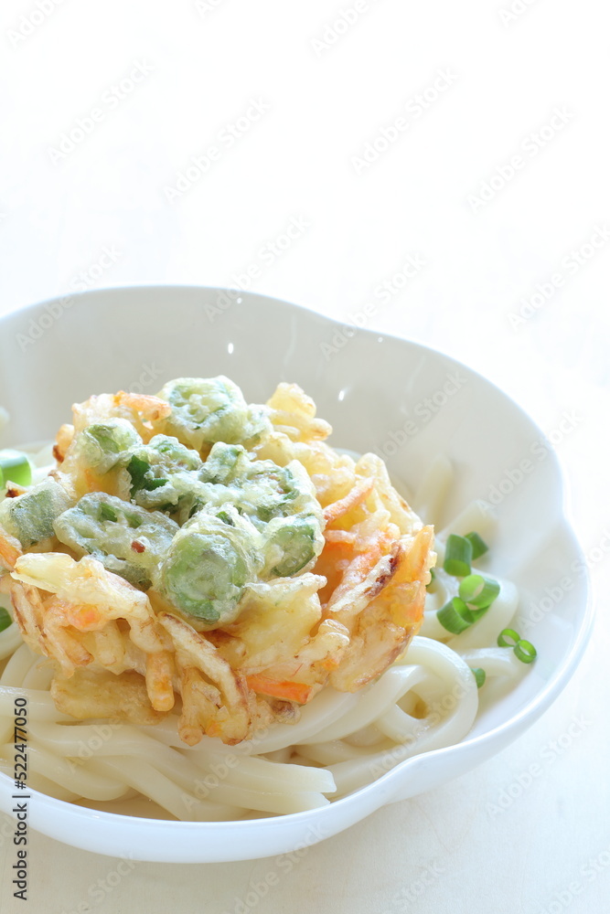 Japanese Okra and vegetable Tempura on Udon noodles Japanese Okra and vegetable Tempura on Udon noodles