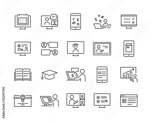 Online Education Icons - Vector Line. Editable Stroke. 