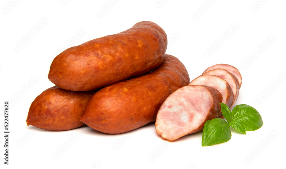 Smoked pork sausages for grill, isolated on white background Smoked pork sausages for grill, isolated on white background
