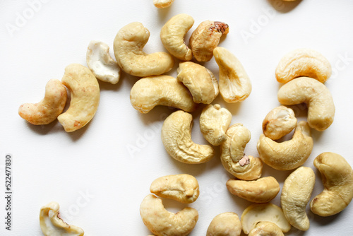 Cashew nuts on a white background close-up.