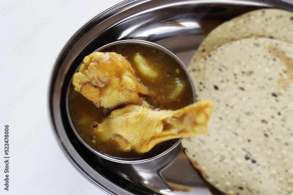 Chicken curry and pancake with copy space Chicken curry and pancake with copy space