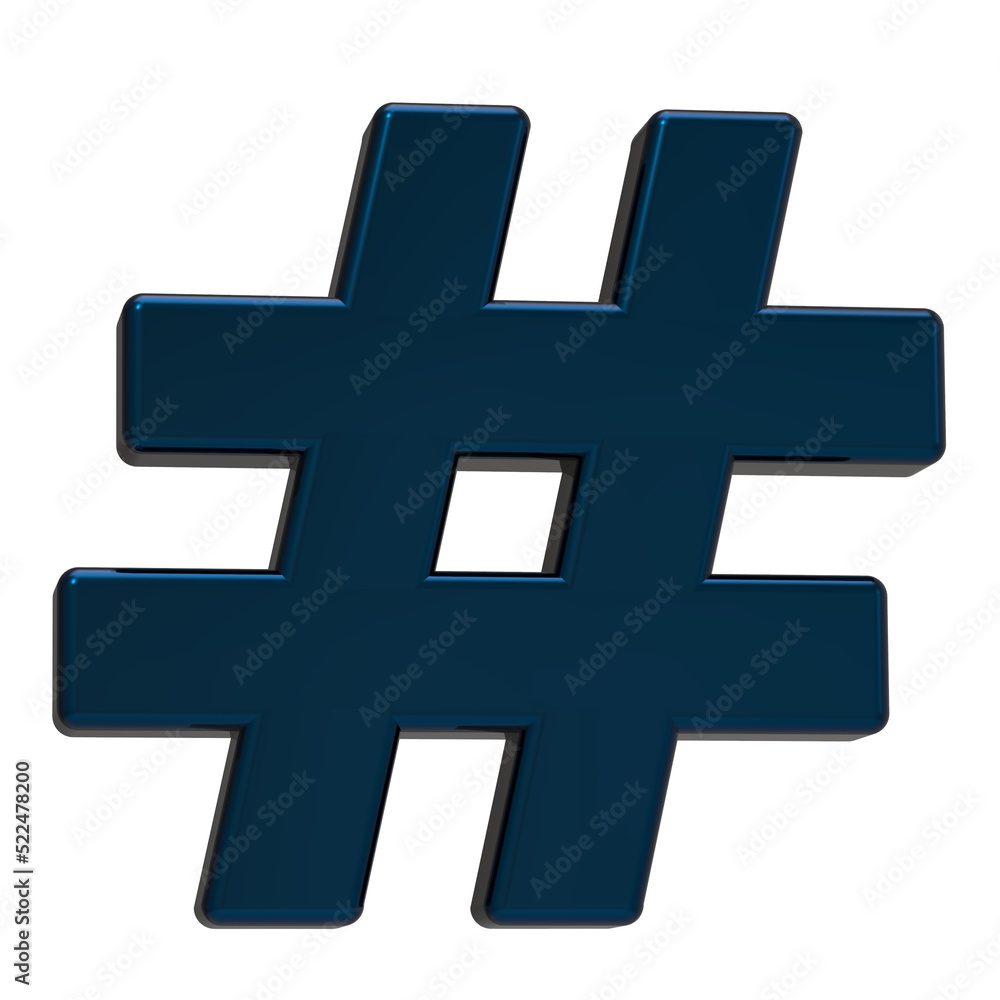 Fototapeta premium Hashtag icon isolated on transparent background. 3D Illustration.