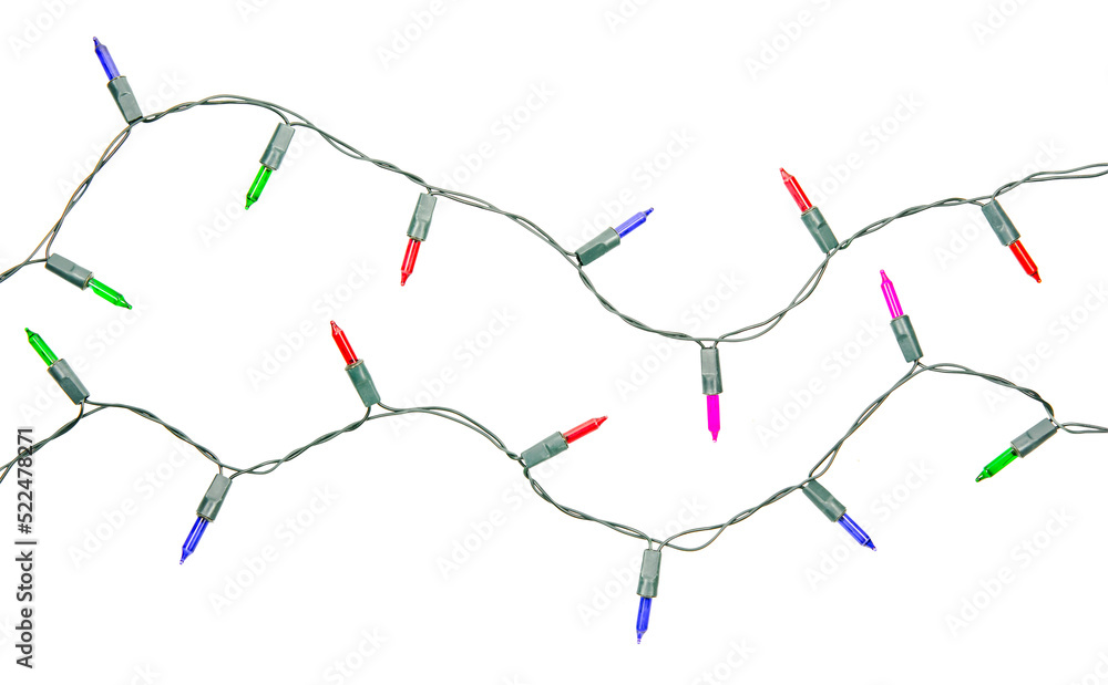 Christmas lights string isolated on white background with clipping path.